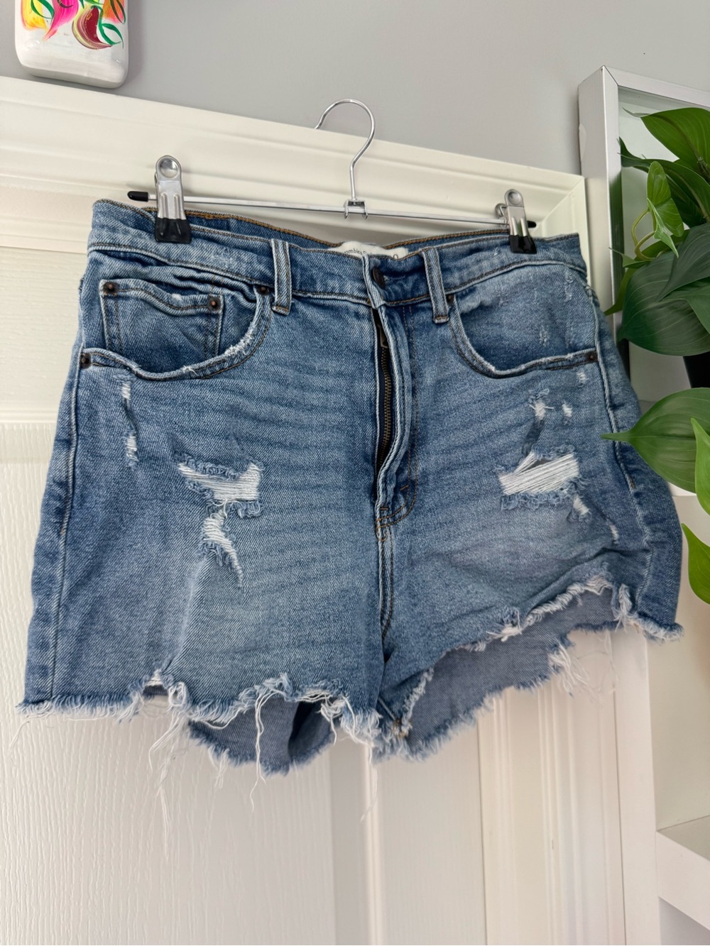 Abercrombie & Fitch High Rise Short Distressed Light Blue Denim Jean Shorts